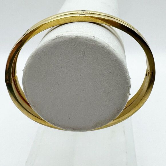 2 Gold Tone Bangle Bracelets With Rhinestone Details Stainless Steel Hinged - Picture 10 of 13